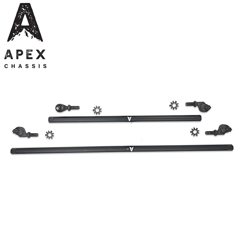 Apex Chassis Heavy Duty 1 Ton Tie Rod & Drag Link Assembly in Black Aluminum Fits: 07-18 Jeep Wrangler JK JKU Rubicon Sahara Sport. -NO-FLIP KIT - 3.5" or Less lift.