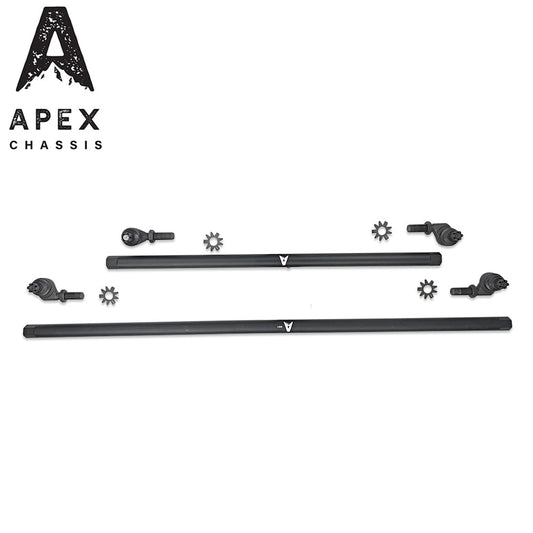 Apex Chassis Heavy Duty 1 Ton Tie Rod & Drag Link Assembly in Black Aluminum Fits: 07-18 Jeep Wrangler JK JKU Rubicon Sahara Sport. -NO-FLIP KIT - 3.5" or Less lift.